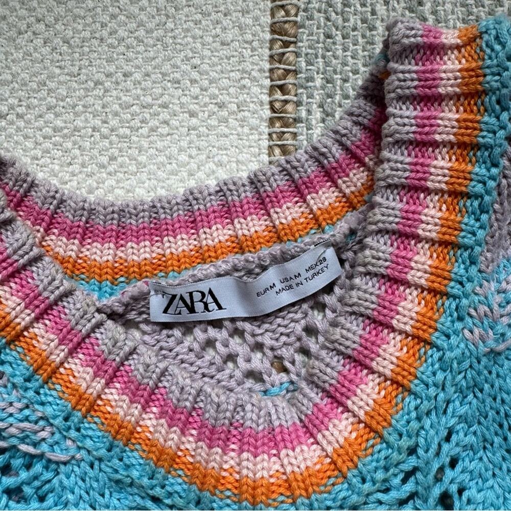 Zara Multicolor Crochet Knit Crewneck Cropped Sweater Vest Women’s Size Medium - Picture 7 of 9